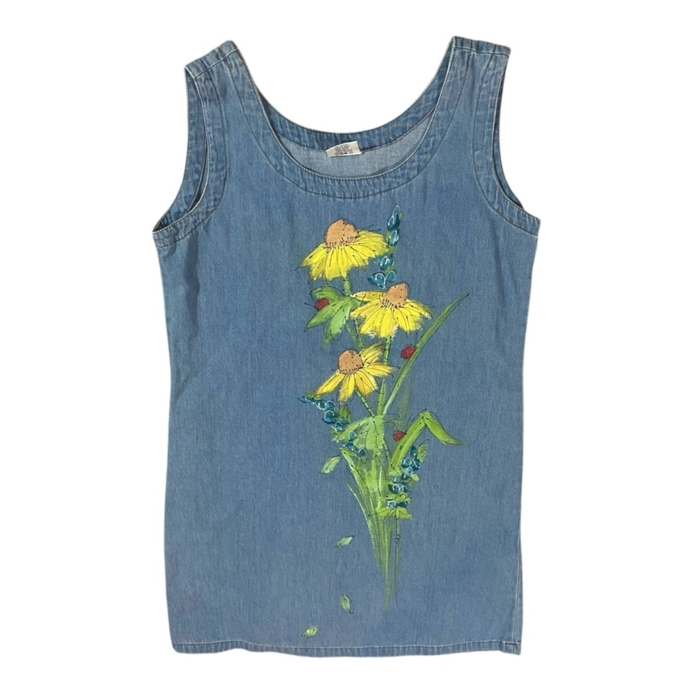 Color Me Cotton Women’s Chambray Garden Sunflower Dress Vintage S 100% Cotton